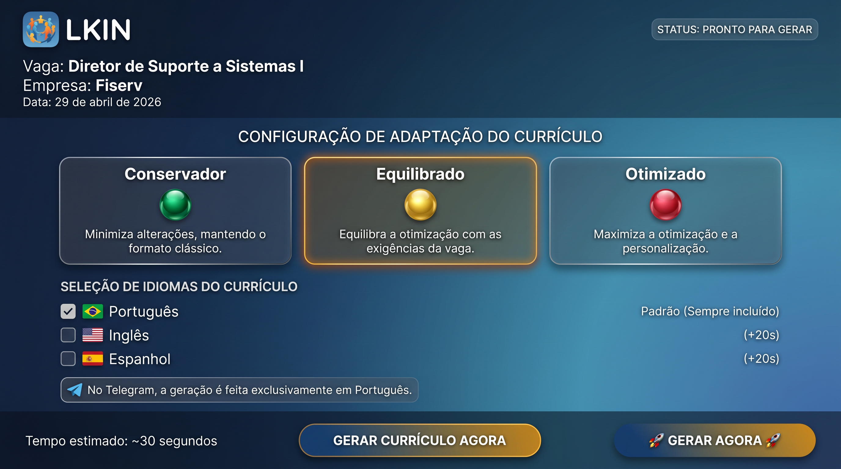 Três modos de geração do currículo no LKIN